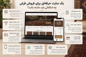 امکانات یک سایت حرفهای فروش فرش شامل دستهبندی، فیلتر محصولات، صفحه محصول و پرداخت آنلاین